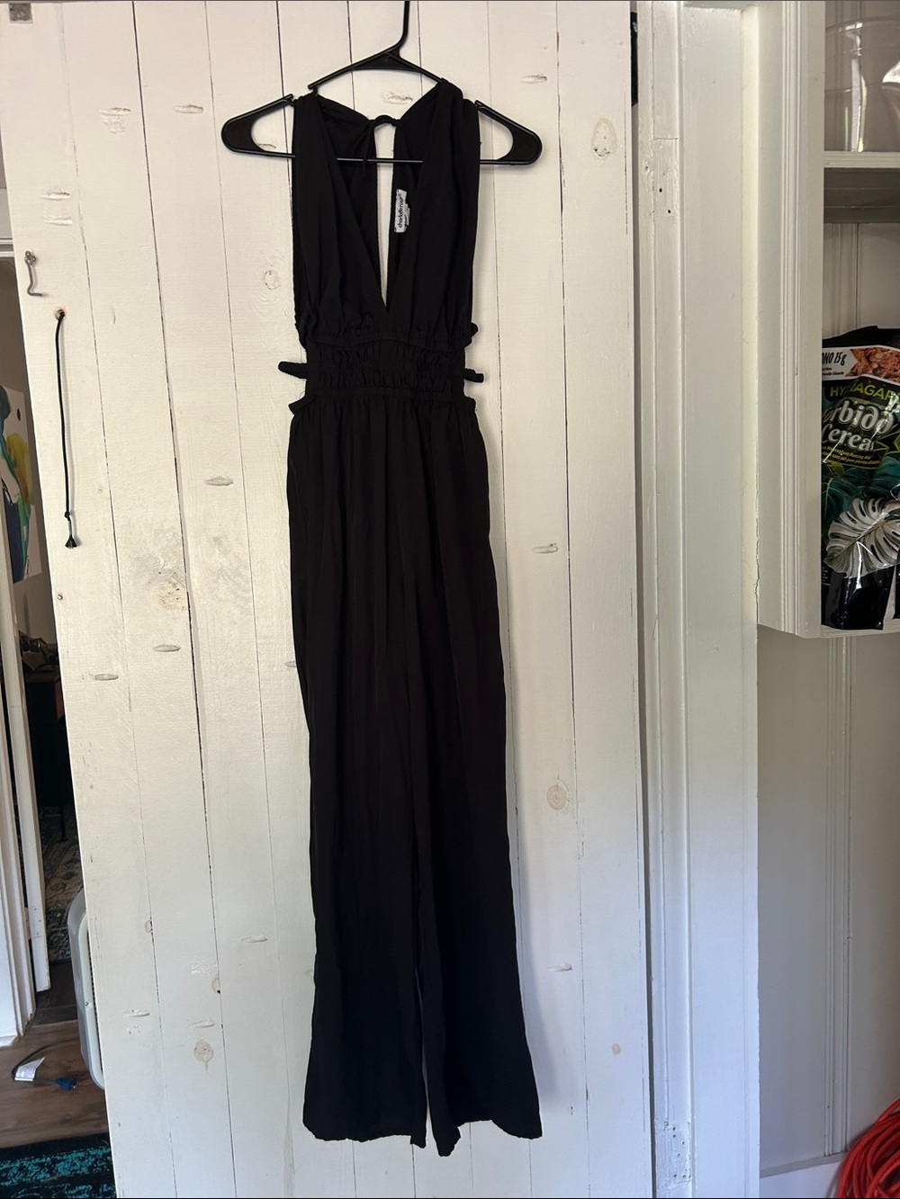 Charlotte Russe Black Plunging V-Neck Cutout Wide Leg Jumpsuit
